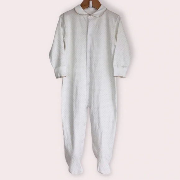 NWT Dondolo footie sleeper white with tiny taupe polka dots size 2T - Picture 2 of 12